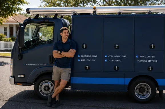 Licensed Ashfield plumber at the van