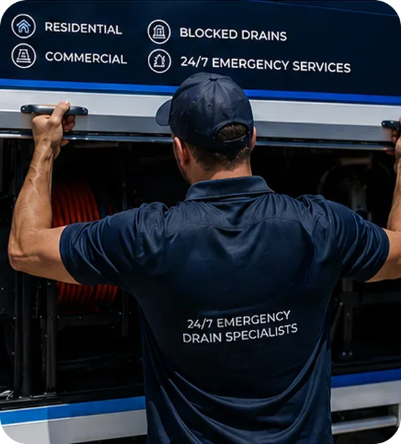 A licensed Ashfield plumber at the service van